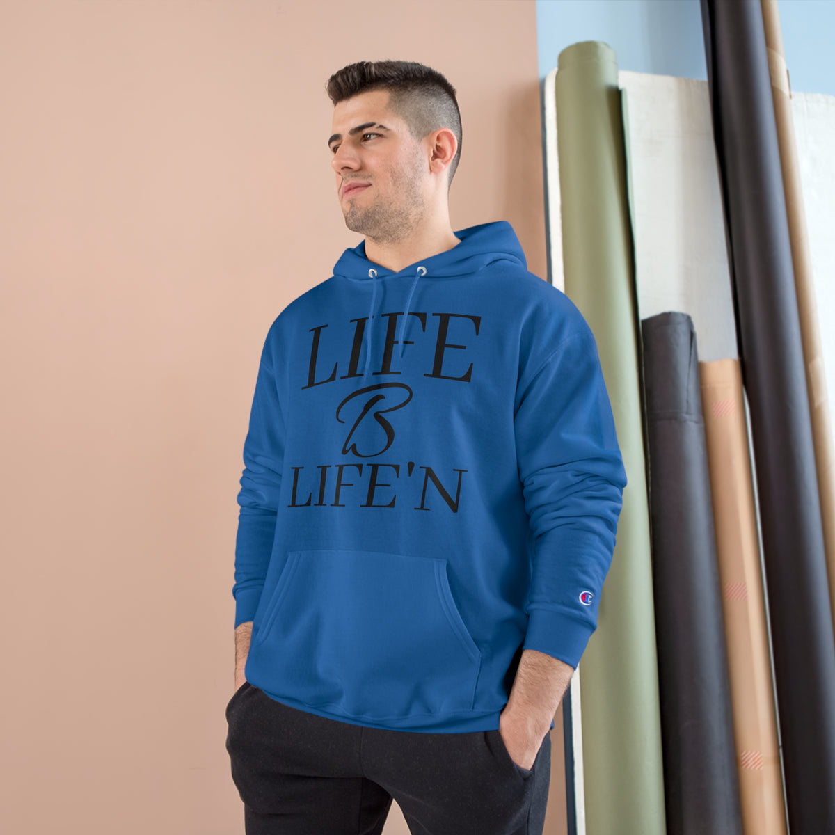 "Life B Life'n" Champion Hoodie with iconic "C" logo on the left sleeve, Medium heavy 9oz fabric