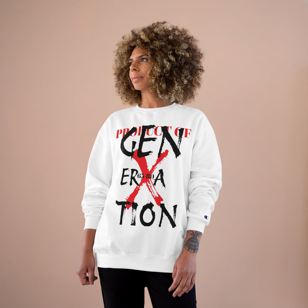 "Property of Generation X" Champion Sweatshirt, Double Dry® technology, cotton/polyester blend with "C" logo on the left sleeve