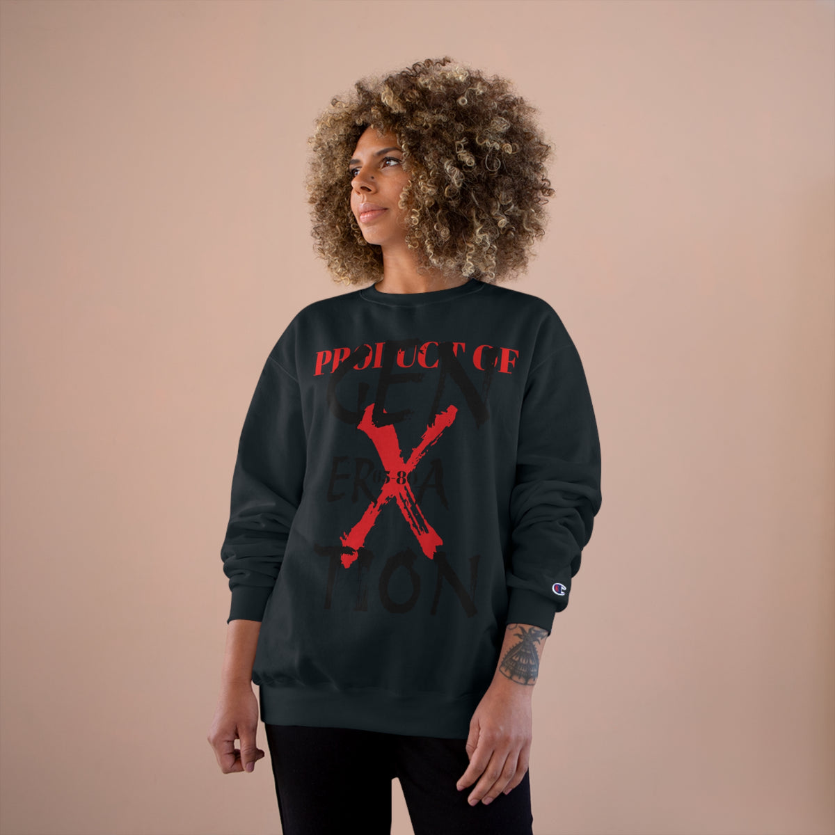 "Property of Generation X" Champion Sweatshirt, Double Dry® technology, cotton/polyester blend with "C" logo on the left sleeve