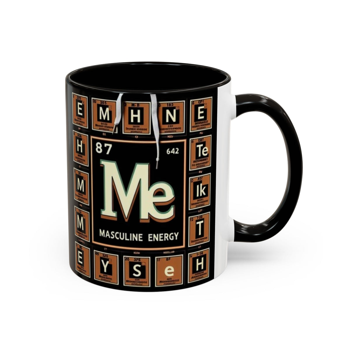 "Masculine Energy" Black ceramic mug,C-shaped easy-grip handle, lead-free, microwave and dishwasher-safe (11-ounce,15-ounce)