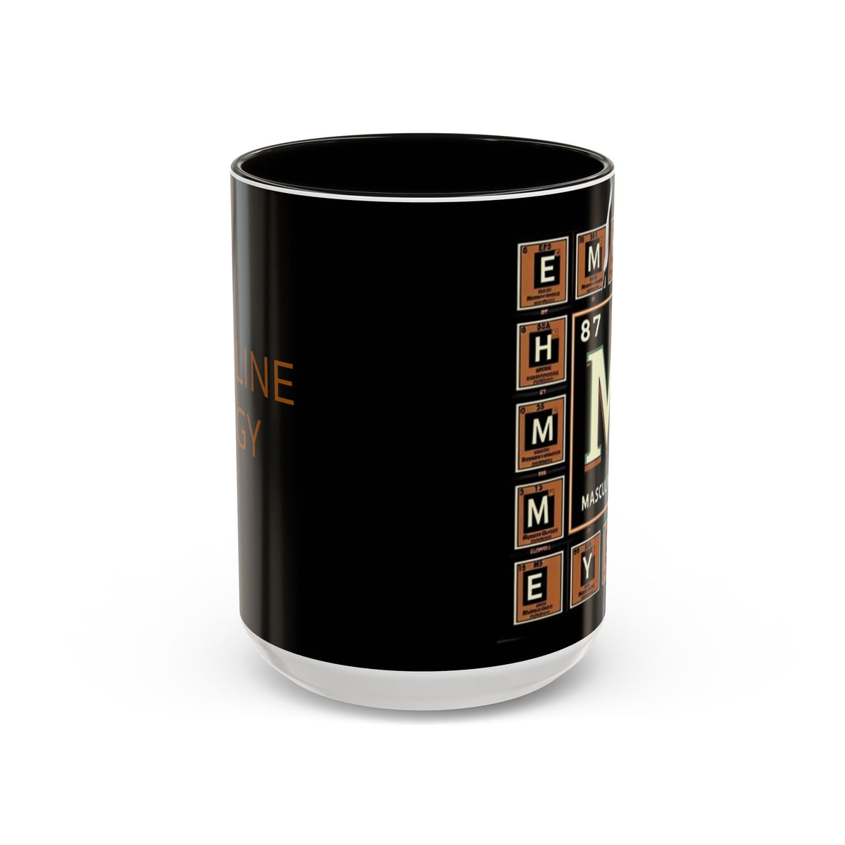 "Masculine Energy" Black ceramic mug,C-shaped easy-grip handle, lead-free, microwave and dishwasher-safe (11-ounce,15-ounce)