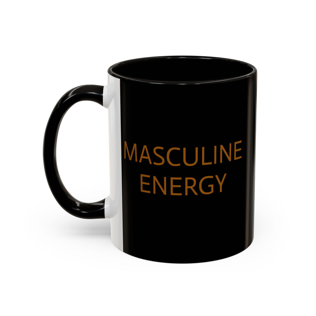 "Masculine Energy" Black ceramic mug,C-shaped easy-grip handle, lead-free, microwave and dishwasher-safe (11-ounce,15-ounce)