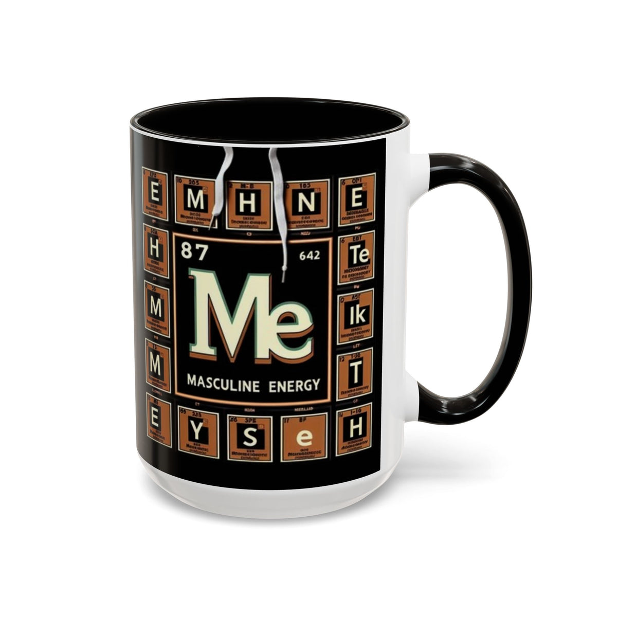"Masculine Energy" Black ceramic mug,C-shaped easy-grip handle, lead-free, microwave and dishwasher-safe (11-ounce,15-ounce)